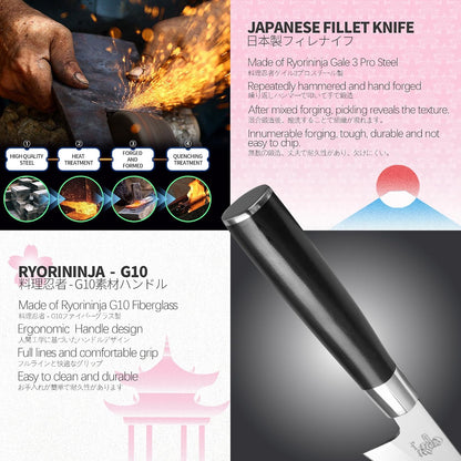 Dexter Fish Fillet Knife 8.5 inch Japanese Steel Honesuki, Professional stainless Steel Kitchen Chef Boing Knife for cooking with Gift Box for Men and Women (8.5" Fillet)