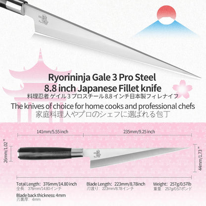 Dexter Fish Fillet Knife 8.5 inch Japanese Steel Honesuki, Professional stainless Steel Kitchen Chef Boing Knife for cooking with Gift Box for Men and Women (8.5" Fillet)
