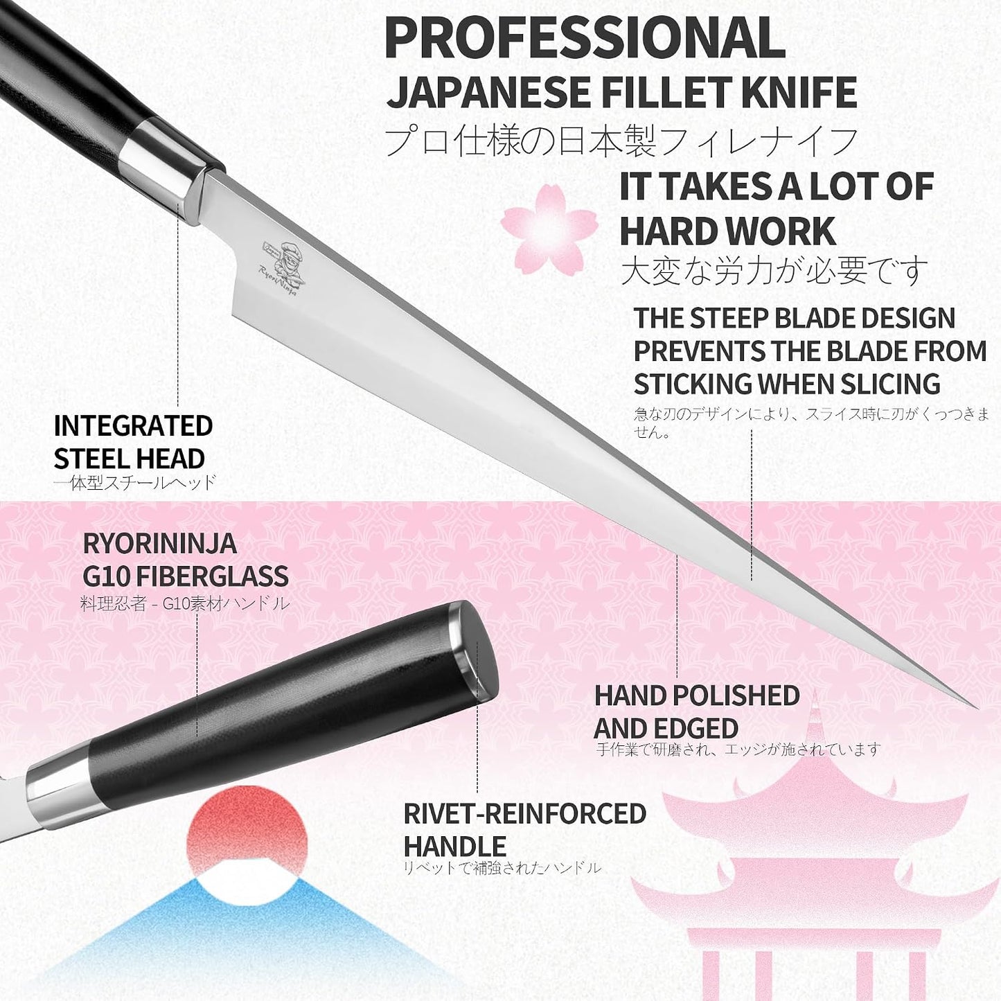 Dexter Fish Fillet Knife 8.5 inch Japanese Steel Honesuki, Professional stainless Steel Kitchen Chef Boing Knife for cooking with Gift Box for Men and Women (8.5" Fillet)