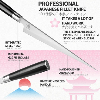 Dexter Fish Fillet Knife 8.5 inch Japanese Steel Honesuki, Professional stainless Steel Kitchen Chef Boing Knife for cooking with Gift Box for Men and Women (8.5" Fillet)