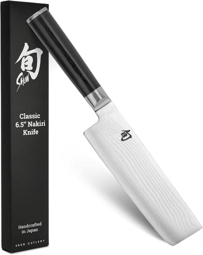 Classic 6.5" Nakiri Knife, Handcrafted Japanese Vegetable Knife, VG-MAX Core with Damascus Stainless Steel Cladding, Pakkawood Handle, Slicing Tool for Professional and Home Chefs