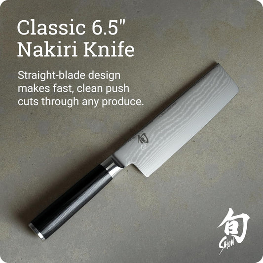 Classic 6.5" Nakiri Knife, Handcrafted Japanese Vegetable Knife, VG-MAX Core with Damascus Stainless Steel Cladding, Pakkawood Handle, Slicing Tool for Professional and Home Chefs
