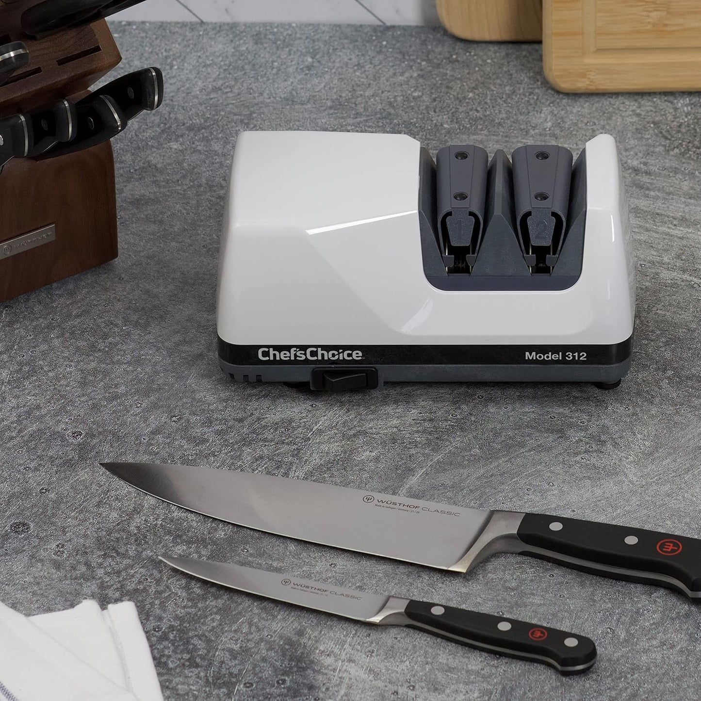 Professional Electric Knife Sharpeners UltraHone With 100-Percent Diamond Abrasives And Precision Angle Guides For 20-Degree Straight-Edge and Serrated Knives, 2-Stage, White