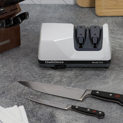 Professional Electric Knife Sharpeners UltraHone With 100-Percent Diamond Abrasives And Precision Angle Guides For 20-Degree Straight-Edge and Serrated Knives, 2-Stage, White