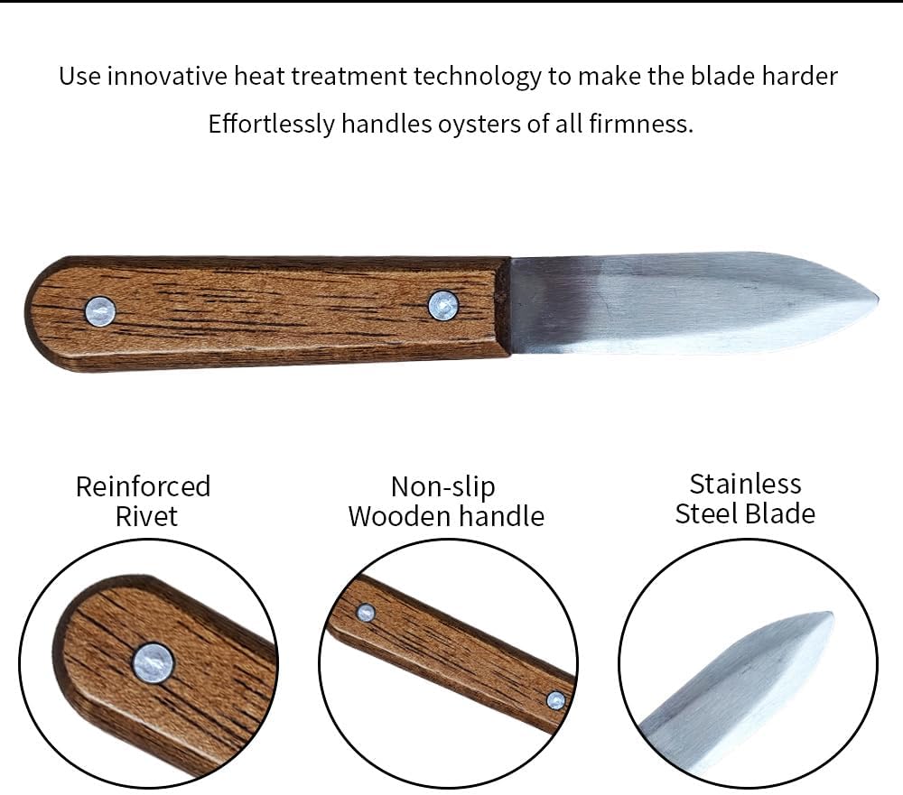 2.95 Inch Oyster Shucking Knife Stainless Steel Thickened Blade Oyster Knives Dark Brown Wooden Handle Non-Slip Oyster Shucker Tool Oysters Opener for Seafood Oysters Scallops Clams