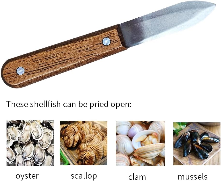 2.95 Inch Oyster Shucking Knife Stainless Steel Thickened Blade Oyster Knives Dark Brown Wooden Handle Non-Slip Oyster Shucker Tool Oysters Opener for Seafood Oysters Scallops Clams