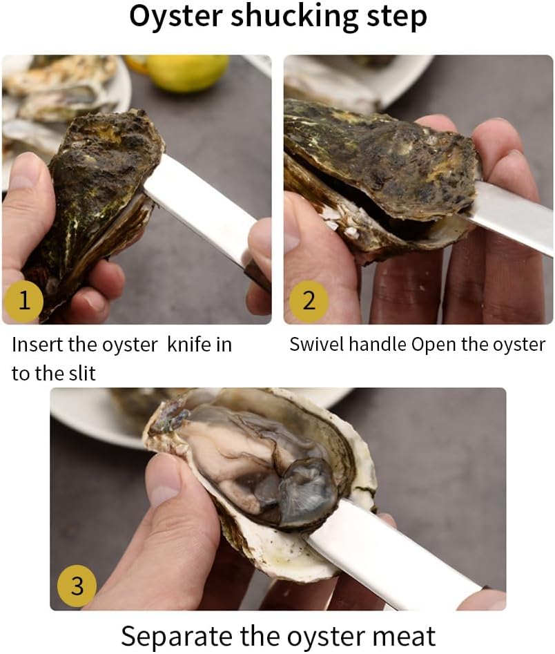 2.95 Inch Oyster Shucking Knife Stainless Steel Thickened Blade Oyster Knives Dark Brown Wooden Handle Non-Slip Oyster Shucker Tool Oysters Opener for Seafood Oysters Scallops Clams