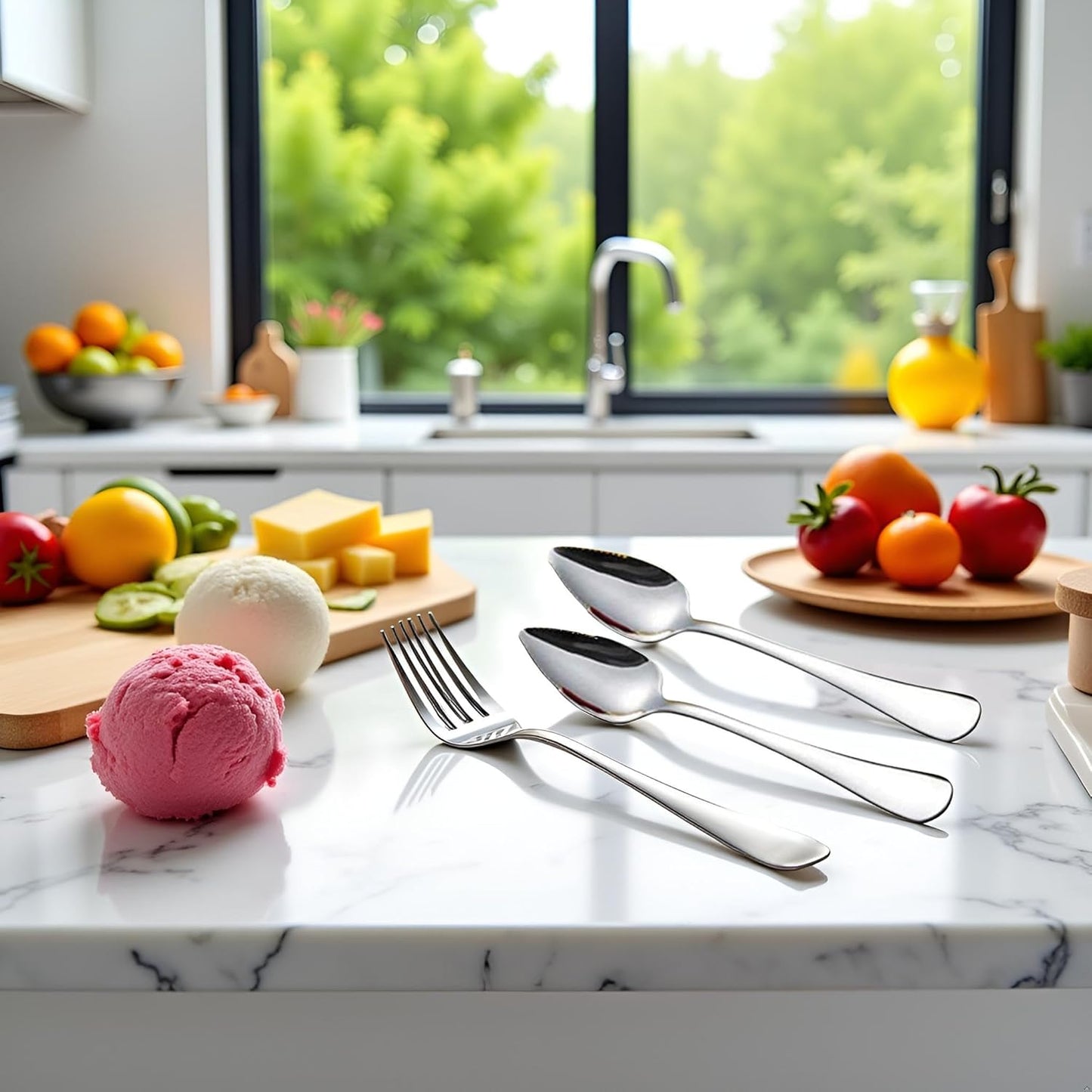 2Pcs Grapefruit Spoon Stainless Steel Fruit Spoon, Stainless Steel Spoon, Serrated Edge Ice Cream Scrape Cut Spoons For Fruit Dessert Cheese Vegetables Kitchen Tool with Non-stick Plating
