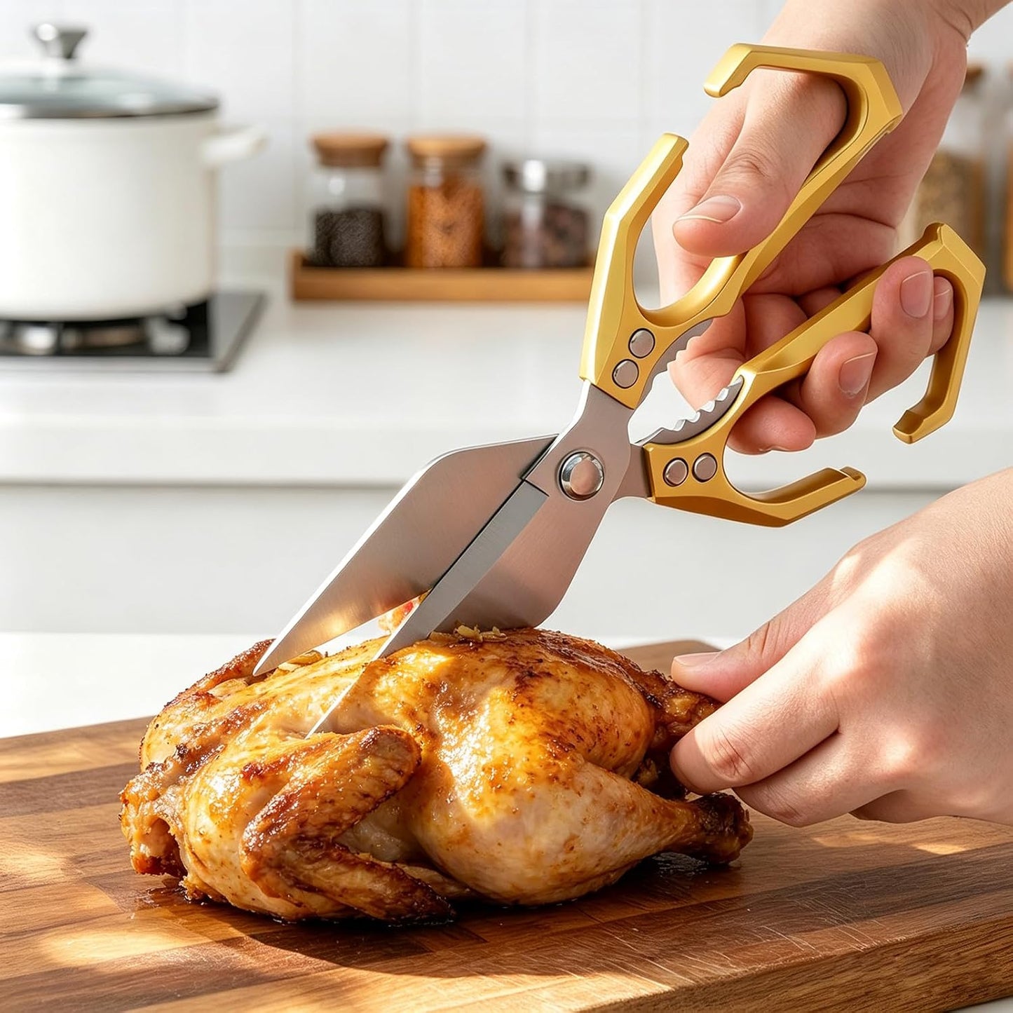 Heavy Duty Kitchen Scissors All purpose, poultry shears for food Cutting Meat, Chicken, Bones, Seafood, Herbs, Nuts, Packages, Culinary scissors with Ergonomic Handle gold