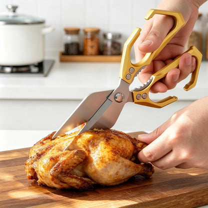 Heavy Duty Kitchen Scissors All purpose, poultry shears for food Cutting Meat, Chicken, Bones, Seafood, Herbs, Nuts, Packages, Culinary scissors with Ergonomic Handle gold