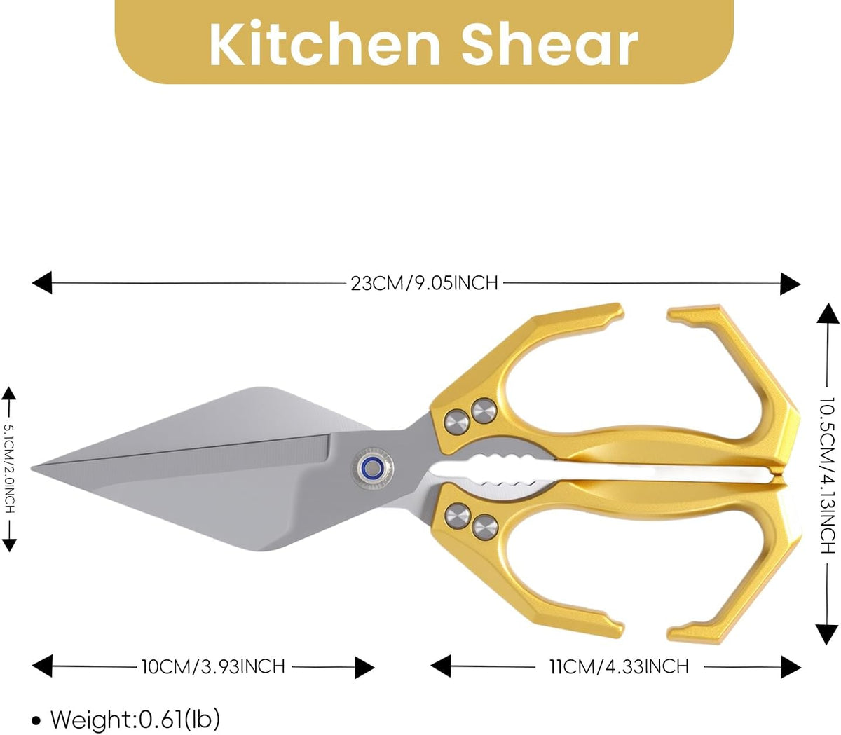 Heavy Duty Kitchen Scissors All purpose, poultry shears for food Cutting Meat, Chicken, Bones, Seafood, Herbs, Nuts, Packages, Culinary scissors with Ergonomic Handle gold