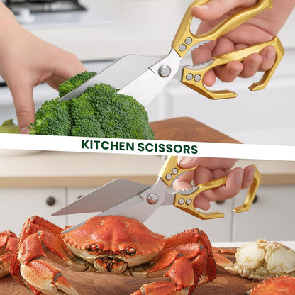 Heavy Duty Kitchen Scissors All purpose, poultry shears for food Cutting Meat, Chicken, Bones, Seafood, Herbs, Nuts, Packages, Culinary scissors with Ergonomic Handle gold