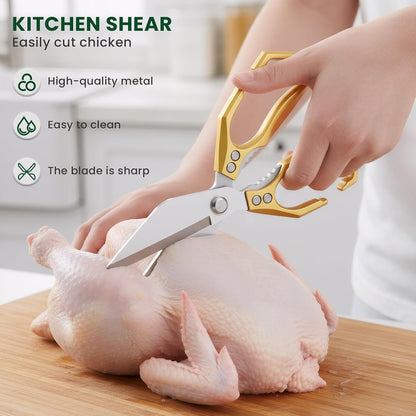 Heavy Duty Kitchen Scissors All purpose, poultry shears for food Cutting Meat, Chicken, Bones, Seafood, Herbs, Nuts, Packages, Culinary scissors with Ergonomic Handle gold