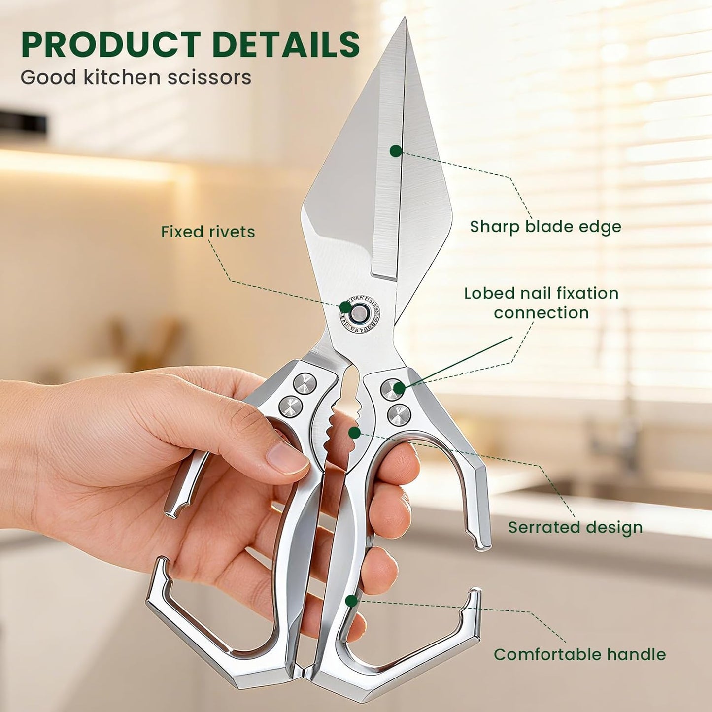 Heavy Duty Kitchen Scissors All purpose, poultry shears for food Cutting Meat, Chicken, Bones, Seafood, Herbs, Nuts, Packages, Culinary scissors with Ergonomic Handle gold