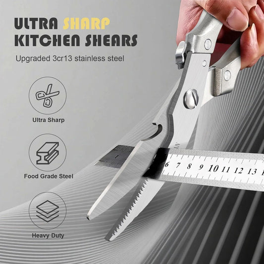 Huusk Kitchen Scissors Set Heavy Duty Spring Loaded All Purpose for Food | 2-Pack, Ergonomic, Come Apart Blades, Stainless Steel, for Spatchcocking Chicken, Fish, Herbs