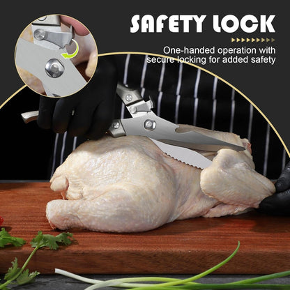 Huusk Kitchen Scissors Set Heavy Duty Spring Loaded All Purpose for Food | 2-Pack, Ergonomic, Come Apart Blades, Stainless Steel, for Spatchcocking Chicken, Fish, Herbs