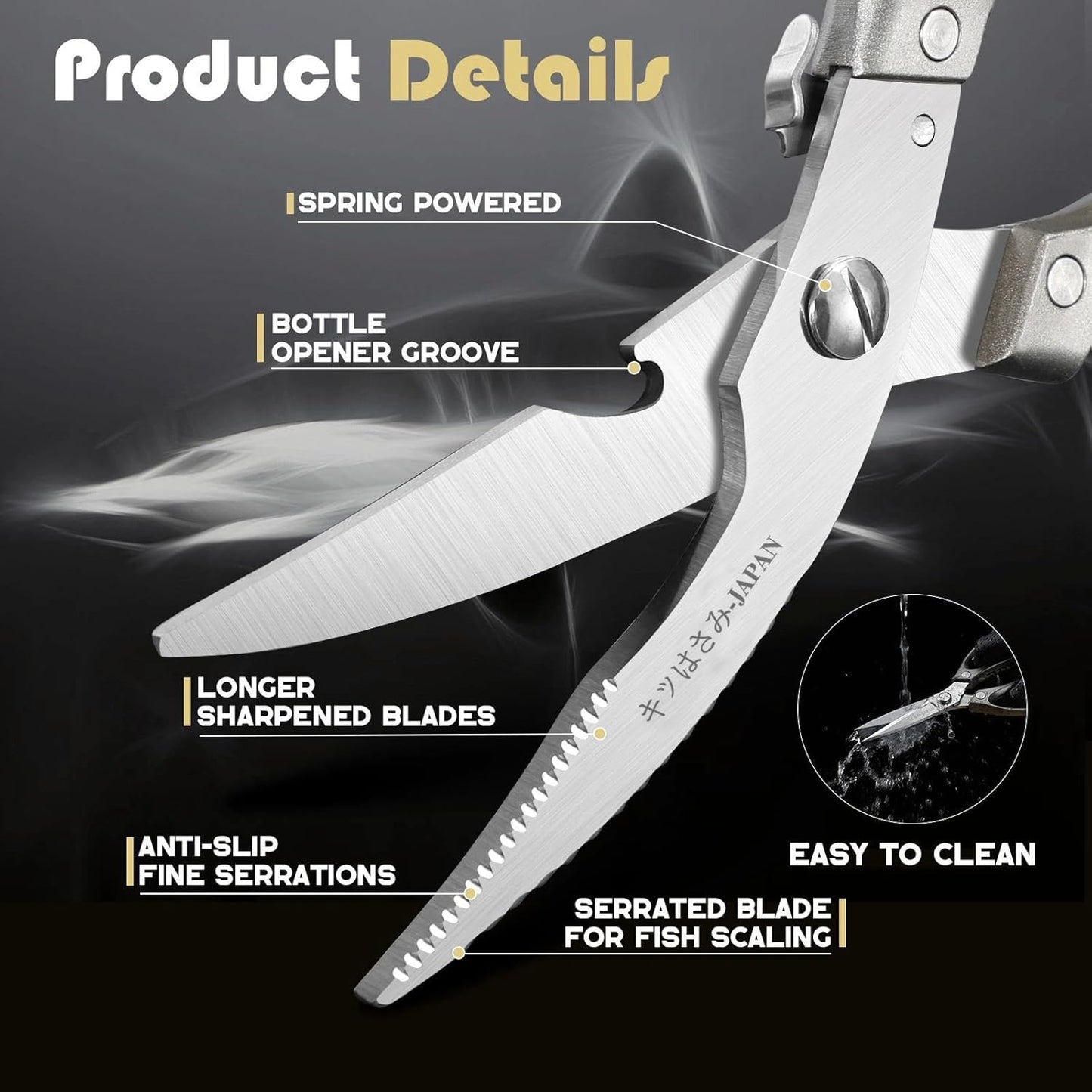Huusk Kitchen Scissors Set Heavy Duty Spring Loaded All Purpose for Food | 2-Pack, Ergonomic, Come Apart Blades, Stainless Steel, for Spatchcocking Chicken, Fish, Herbs
