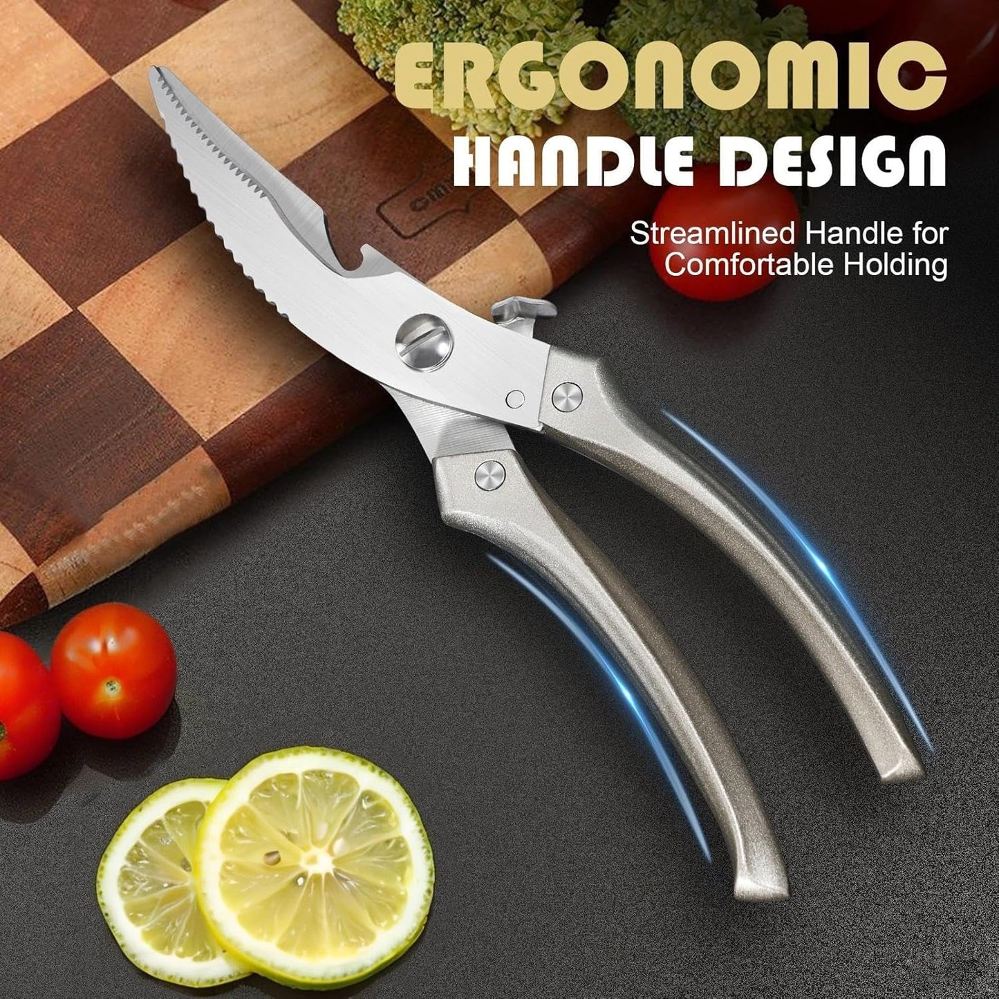 Huusk Kitchen Scissors Set Heavy Duty Spring Loaded All Purpose for Food | 2-Pack, Ergonomic, Come Apart Blades, Stainless Steel, for Spatchcocking Chicken, Fish, Herbs