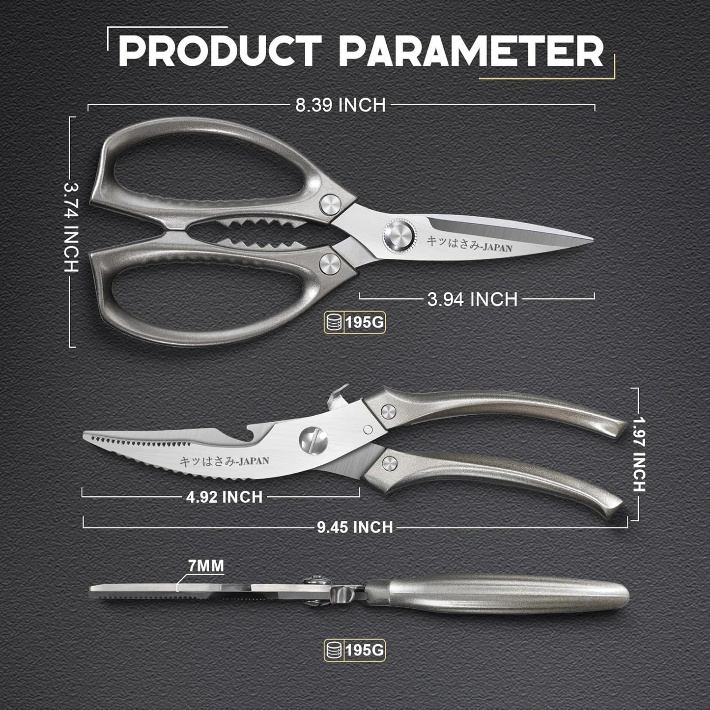 Huusk Kitchen Scissors Set Heavy Duty Spring Loaded All Purpose for Food | 2-Pack, Ergonomic, Come Apart Blades, Stainless Steel, for Spatchcocking Chicken, Fish, Herbs