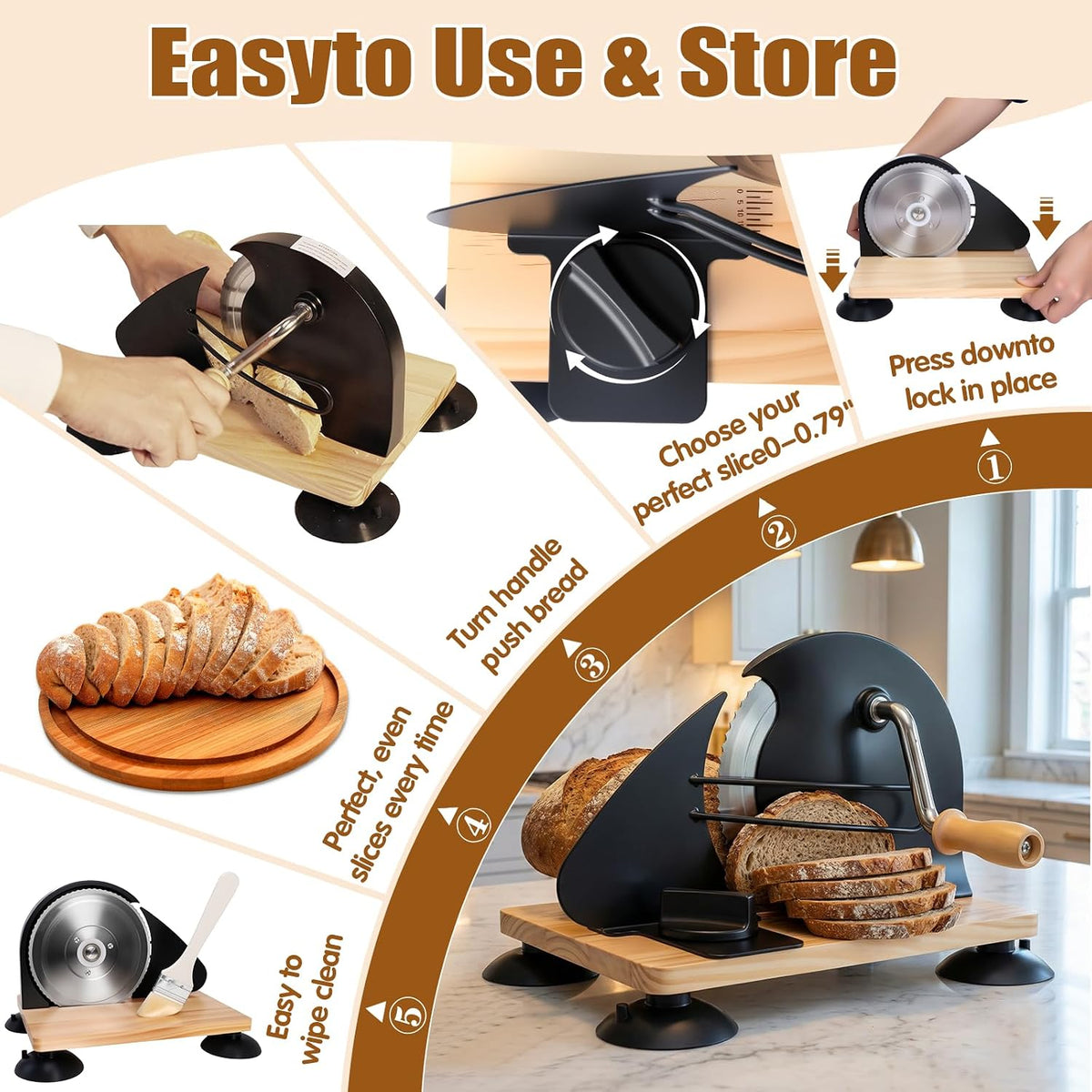 Manual Bread Slicer for Homemade Sourdough Adjustable Thickness