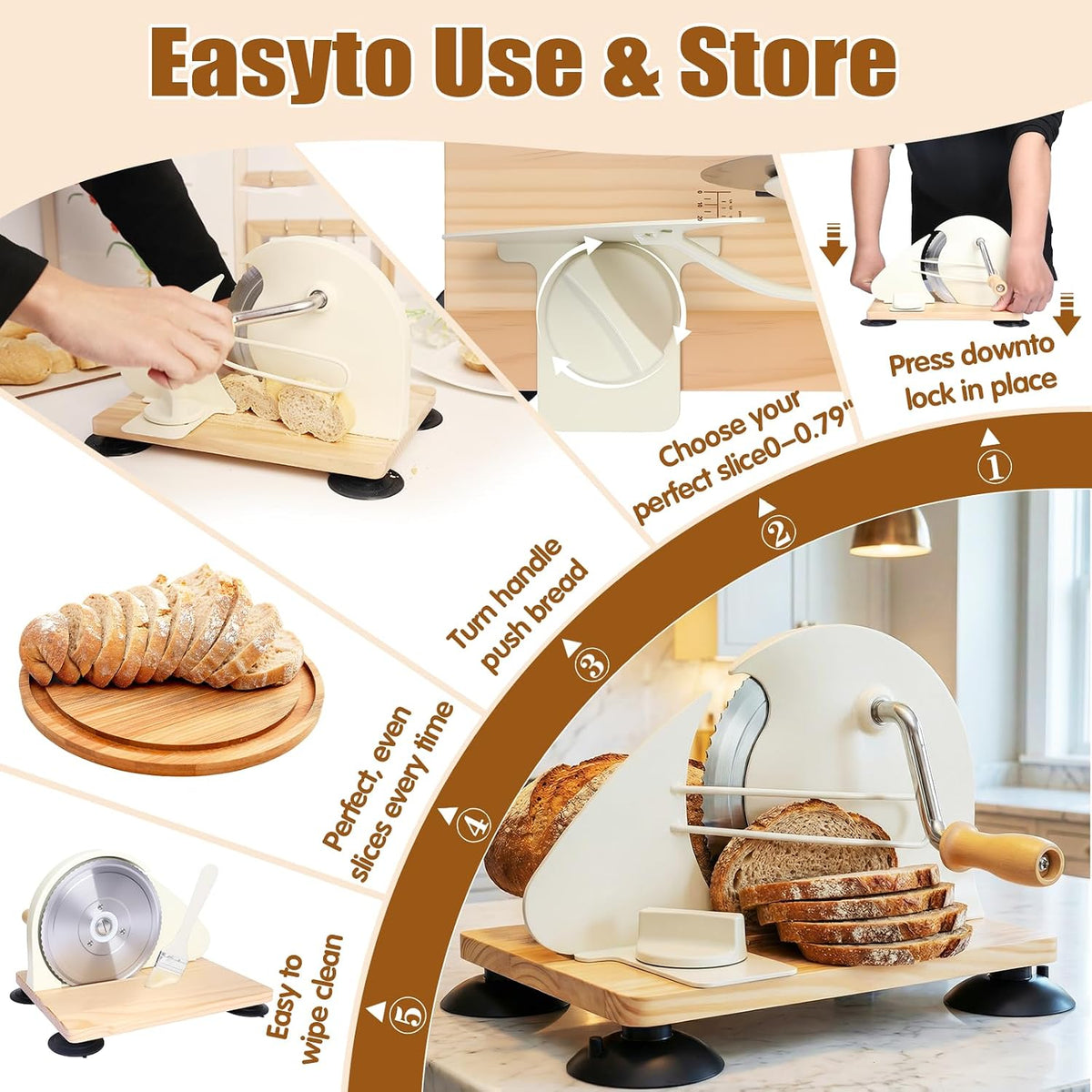 Manual Bread Slicer for Homemade Sourdough Adjustable Thickness