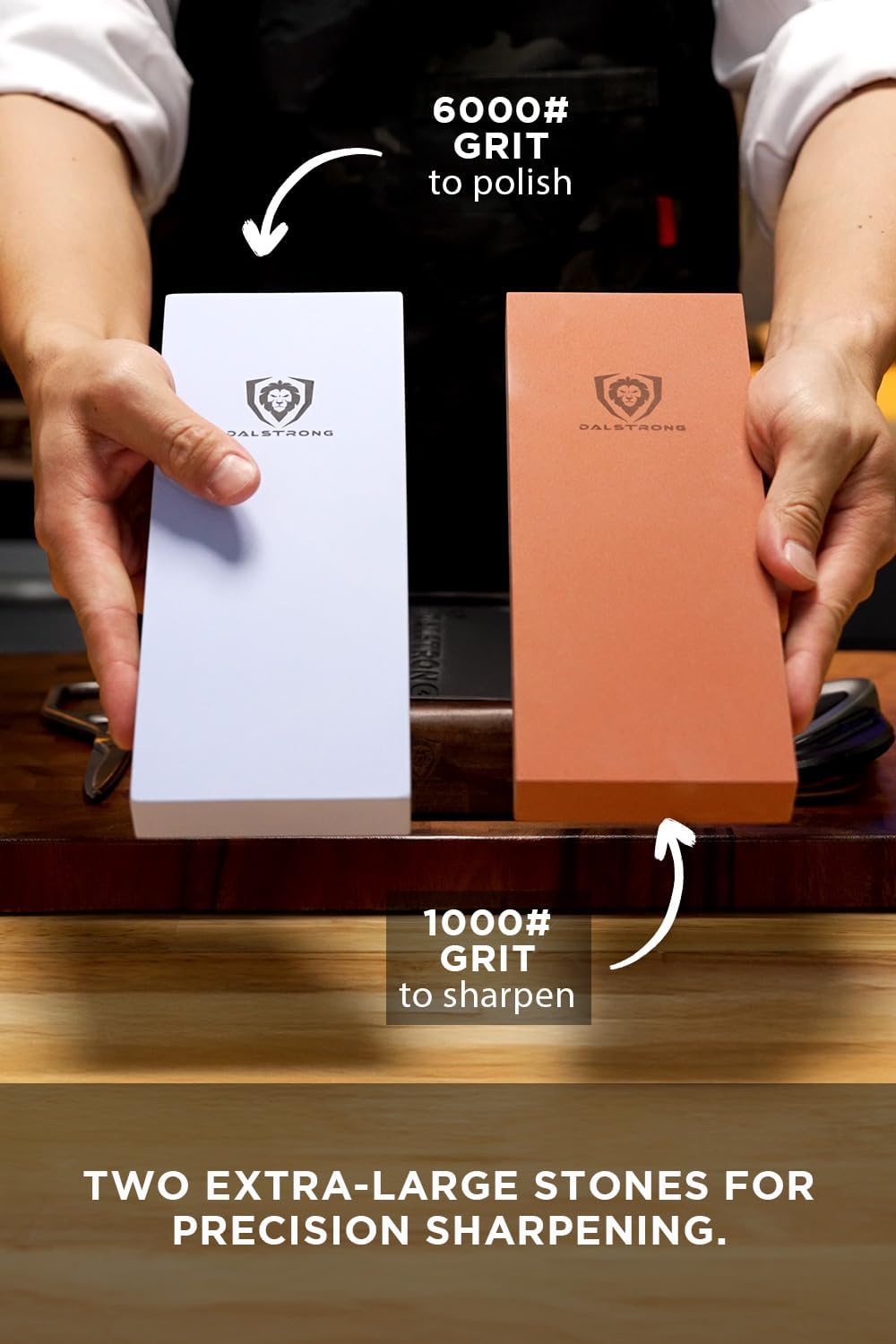 Whetstone Set #1000/#6000 — XL Corundum Sharpening Stones — For Restoring Dull Knives, Maintaining Any Kitchen Blade, Beginner to Pro — Non-Slip Base, Angle Guide, Customer Support