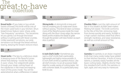 Kanso 5 Piece Block Set | Includes 3.5" Paring, 7" Santoku, 6" Utility Knives and More, Handcrafted, AUS10A Stainless Steel Blades, Tagayasan Handle