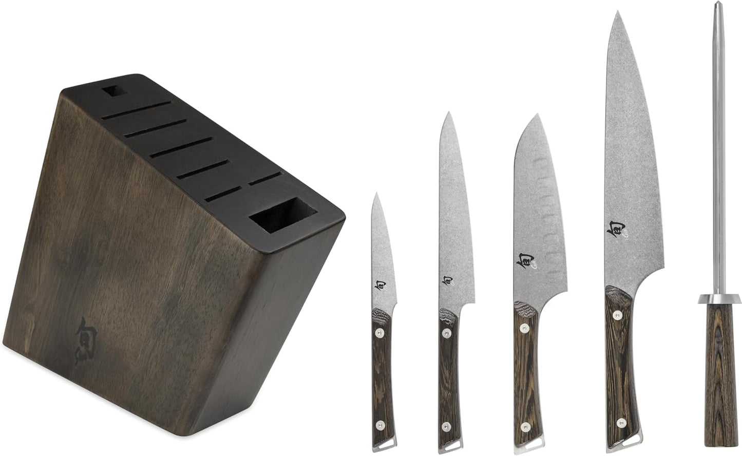 Kanso 5 Piece Block Set | Includes 3.5" Paring, 7" Santoku, 6" Utility Knives and More, Handcrafted, AUS10A Stainless Steel Blades, Tagayasan Handle