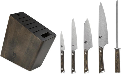 Kanso 5 Piece Block Set | Includes 3.5" Paring, 7" Santoku, 6" Utility Knives and More, Handcrafted, AUS10A Stainless Steel Blades, Tagayasan Handle