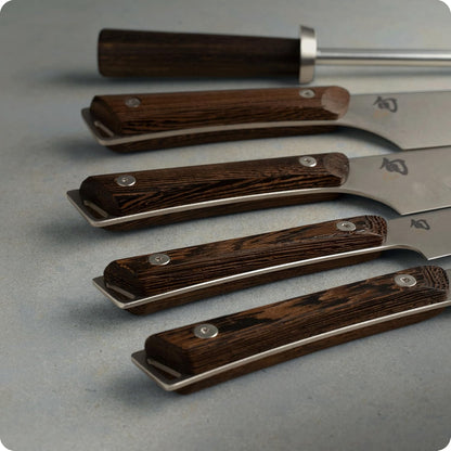 Kanso 5 Piece Block Set | Includes 3.5" Paring, 7" Santoku, 6" Utility Knives and More, Handcrafted, AUS10A Stainless Steel Blades, Tagayasan Handle
