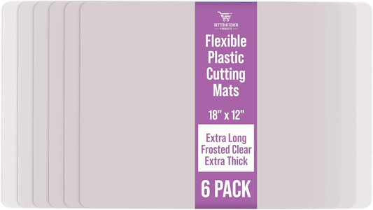 Extra Thick Flexible Frosted Clear Plastic Cutting Mats, 12" x 18", Set of 6