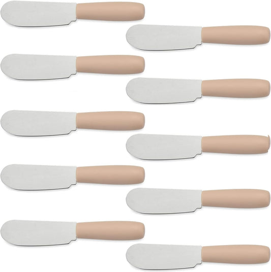 Cheese Spreader Set, 10 Pieces, 4 Inches | Stainless Steel, Plastic Handle, Multipurpose, Mini Butter Spreader Knives, Bread Sandwich Cream Cheese Condiment Knives