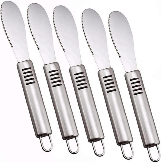 5Pcs Stainless Steel Butter Spreader Knife, Straight Edge 8.4-Inch Wide Butter Spreader Deluxe Sandwich Cream Cheese Condiment Knives Set Kitchen Tools with Ergonomic Handle
