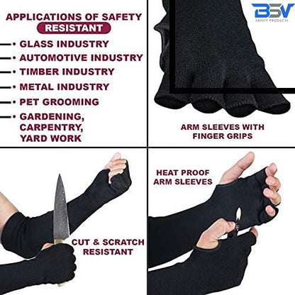 BSV Kevlar Cut, Scratch, Bite and Heat Resistant Arm Protection Sleeves with Finger Opening - Unisex -18 Inches, 1 Pair