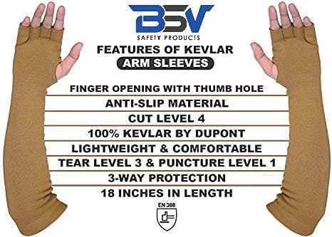 BSV Kevlar Cut, Scratch, Bite and Heat Resistant Arm Protection Sleeves with Finger Opening - Unisex -18 Inches, 1 Pair