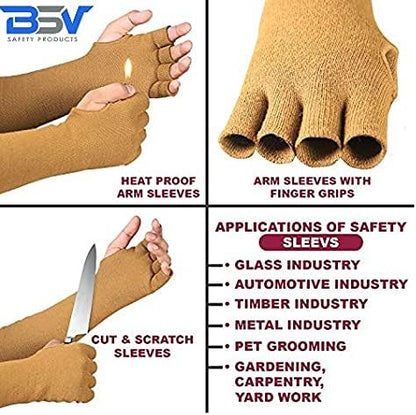 BSV Kevlar Cut, Scratch, Bite and Heat Resistant Arm Protection Sleeves with Finger Opening - Unisex -18 Inches, 1 Pair