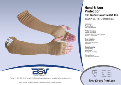 BSV Kevlar Cut, Scratch, Bite and Heat Resistant Arm Protection Sleeves with Finger Opening - Unisex -18 Inches, 1 Pair