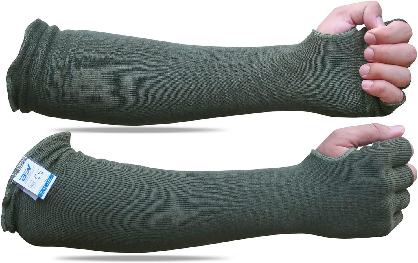 BSV Kevlar Cut, Scratch, Bite and Heat Resistant Arm Protection Sleeves with Finger Opening - Unisex -18 Inches, 1 Pair