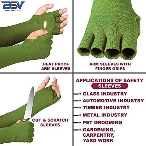 BSV Kevlar Cut, Scratch, Bite and Heat Resistant Arm Protection Sleeves with Finger Opening - Unisex -18 Inches, 1 Pair