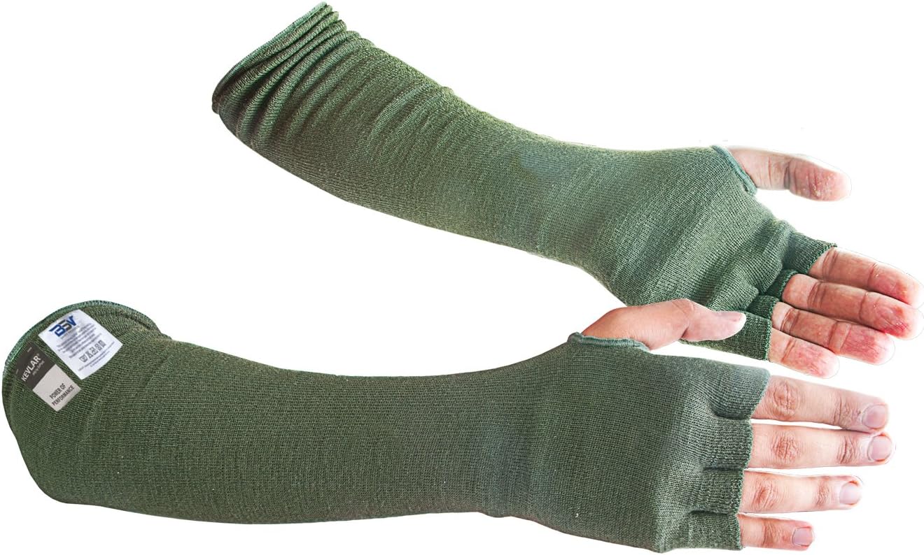 BSV Kevlar Cut, Scratch, Bite and Heat Resistant Arm Protection Sleeves with Finger Opening - Unisex -18 Inches, 1 Pair