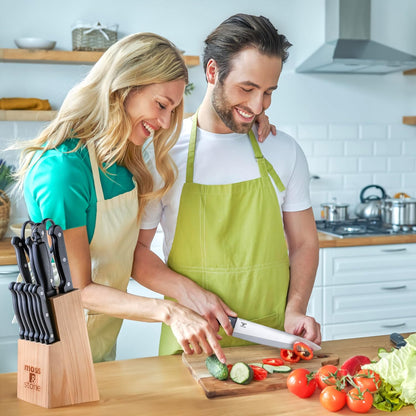 14 Pcs Kitchen Knife Set with Block, Stainless Steel | Premium forged kitchen knives with high-carbon sharp blades, ergonomic handle, rust-resistant knife block set for home & chef