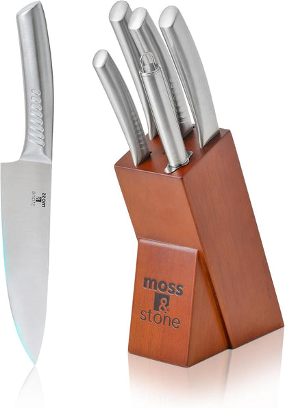 14 Pcs Kitchen Knife Set with Block, Stainless Steel | Premium forged kitchen knives with high-carbon sharp blades, ergonomic handle, rust-resistant knife block set for home & chef