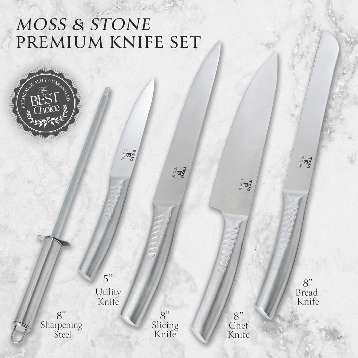14 Pcs Kitchen Knife Set with Block, Stainless Steel | Premium forged kitchen knives with high-carbon sharp blades, ergonomic handle, rust-resistant knife block set for home & chef