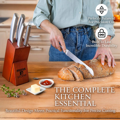 14 Pcs Kitchen Knife Set with Block, Stainless Steel | Premium forged kitchen knives with high-carbon sharp blades, ergonomic handle, rust-resistant knife block set for home & chef