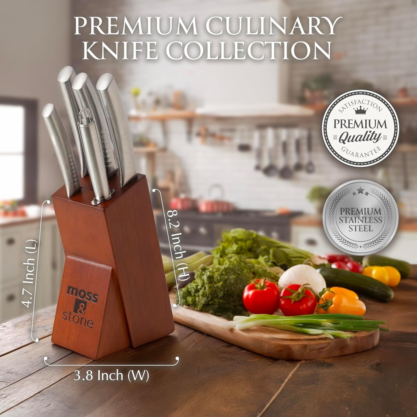 14 Pcs Kitchen Knife Set with Block, Stainless Steel | Premium forged kitchen knives with high-carbon sharp blades, ergonomic handle, rust-resistant knife block set for home & chef