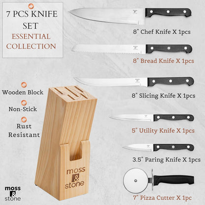 14 Pcs Kitchen Knife Set with Block, Stainless Steel | Premium forged kitchen knives with high-carbon sharp blades, ergonomic handle, rust-resistant knife block set for home & chef