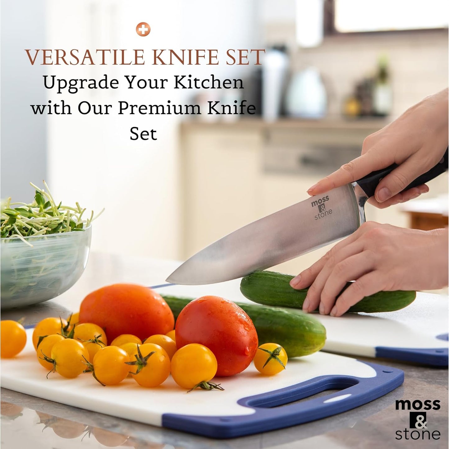 14 Pcs Kitchen Knife Set with Block, Stainless Steel | Premium forged kitchen knives with high-carbon sharp blades, ergonomic handle, rust-resistant knife block set for home & chef