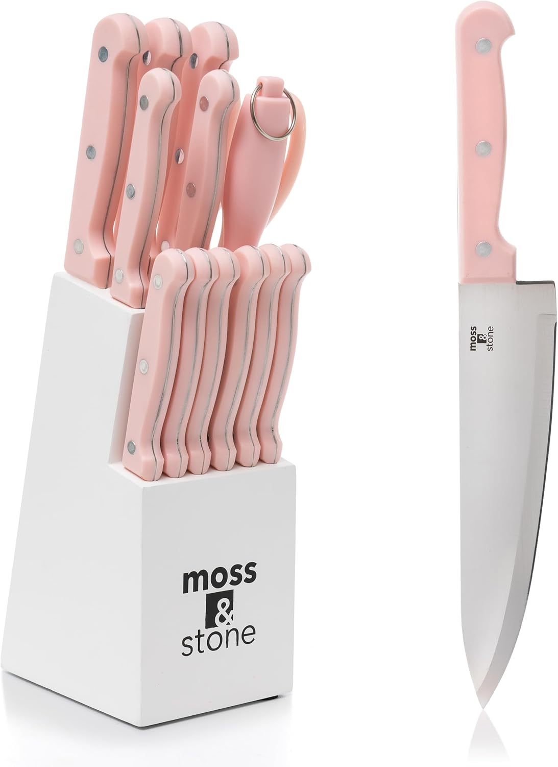 14 Pcs Kitchen Knife Set with Block, Stainless Steel | Premium forged kitchen knives with high-carbon sharp blades, ergonomic handle, rust-resistant knife block set for home & chef