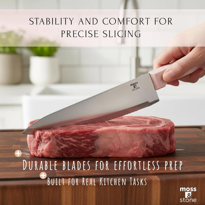 14 Pcs Kitchen Knife Set with Block, Stainless Steel | Premium forged kitchen knives with high-carbon sharp blades, ergonomic handle, rust-resistant knife block set for home & chef