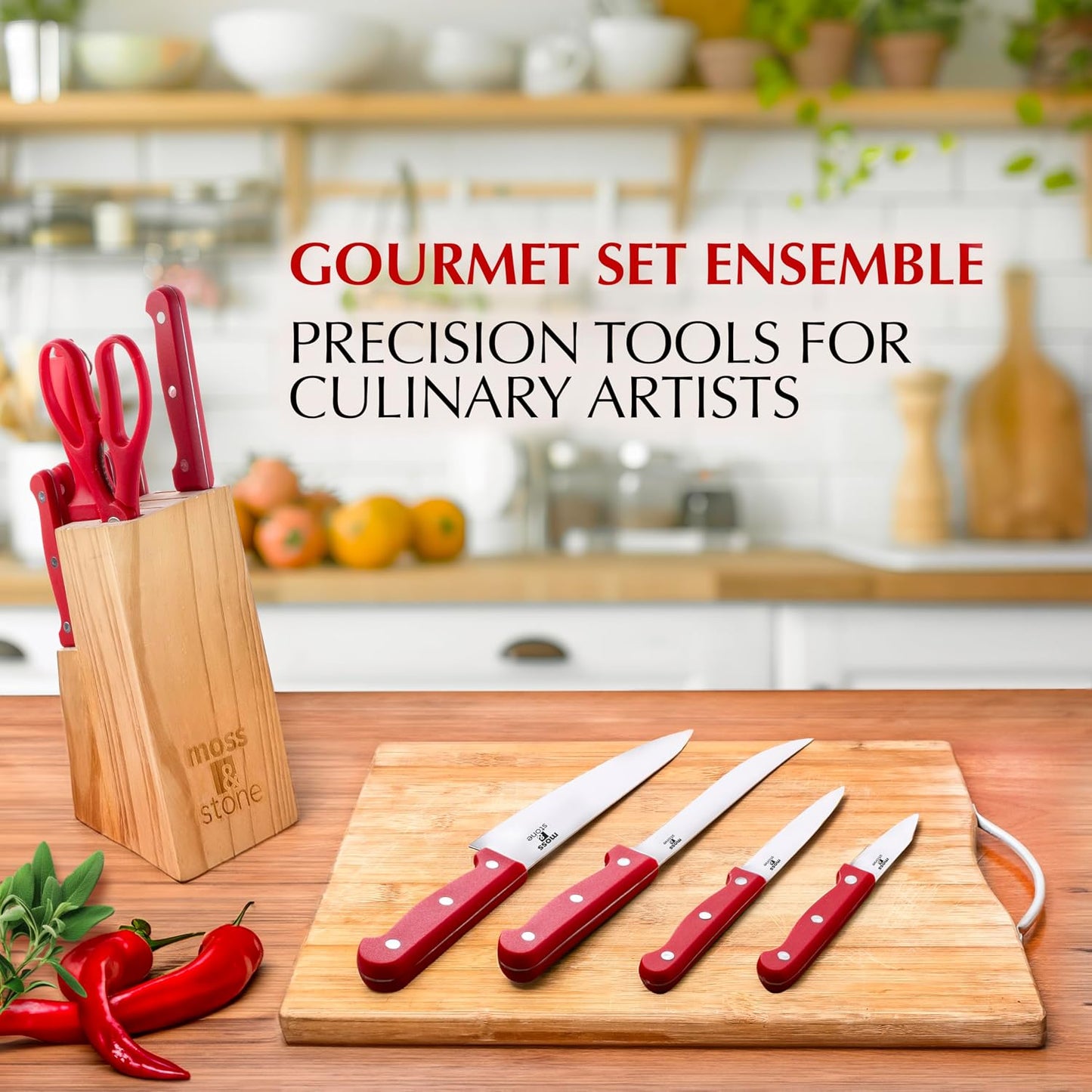 14 Pcs Kitchen Knife Set with Block, Stainless Steel | Premium forged kitchen knives with high-carbon sharp blades, ergonomic handle, rust-resistant knife block set for home & chef